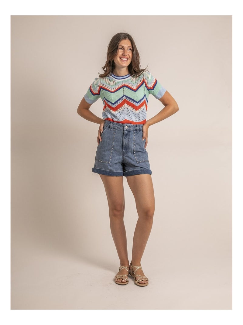 Pull léger manches courtes KURINA Bleu - Kiabi