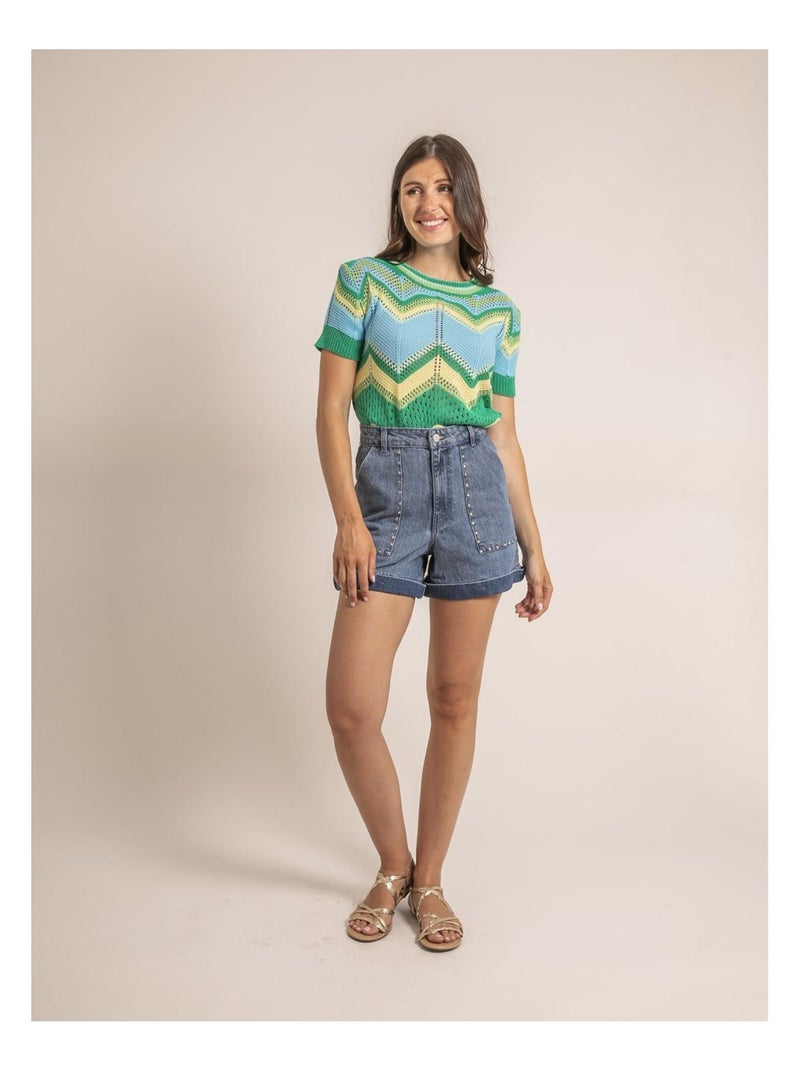Pull léger manches courtes KURINA Vert - Kiabi