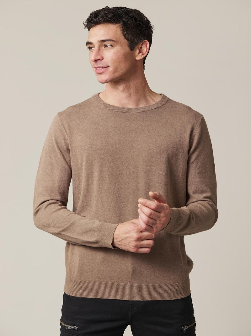 Pull léger uni à manches longues  'Deeluxe' Gris taupe - Kiabi