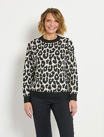 Pull léopard col rond chaud avec laine