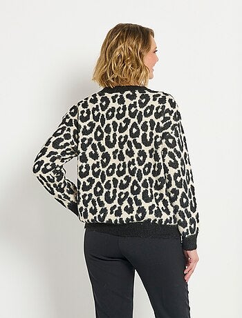 Pull léopard col rond chaud avec laine