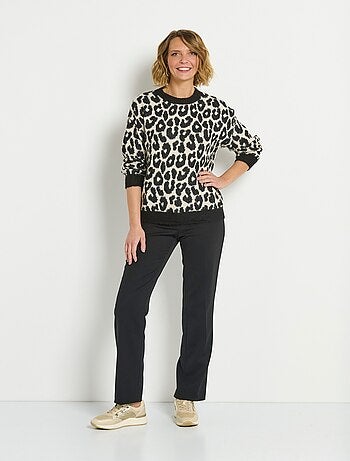 Pull léopard col rond chaud avec laine