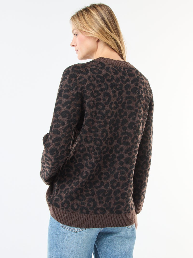 Pull léopard col rond Marron - Kiabi