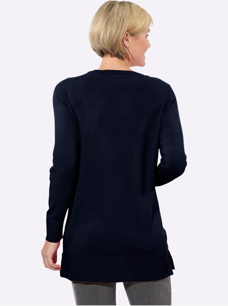 Pull Long 50% Viscose - Taille Standard - Witt Bleu marine - Kiabi