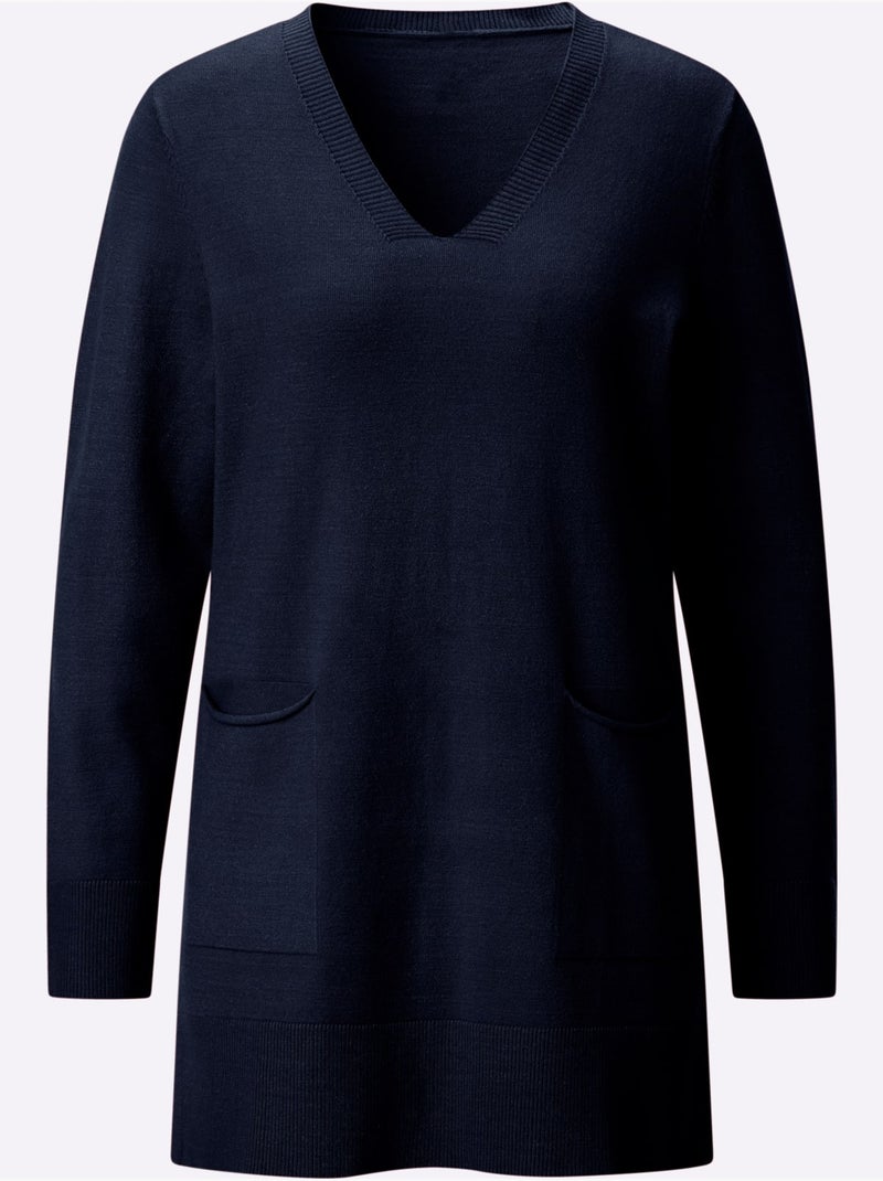 Pull Long 50% Viscose - Taille Standard - Witt Bleu marine - Kiabi