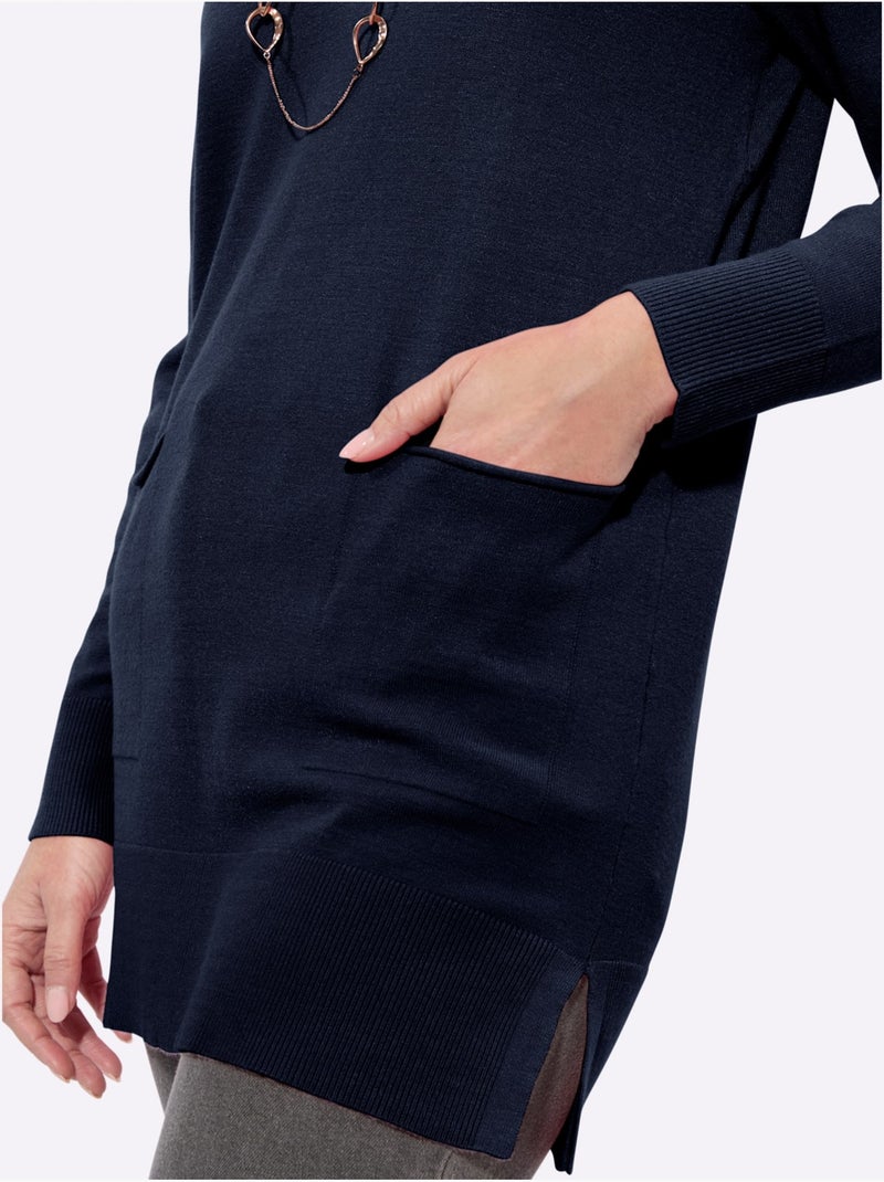 Pull Long 50% Viscose - Taille Standard - Witt Bleu marine - Kiabi