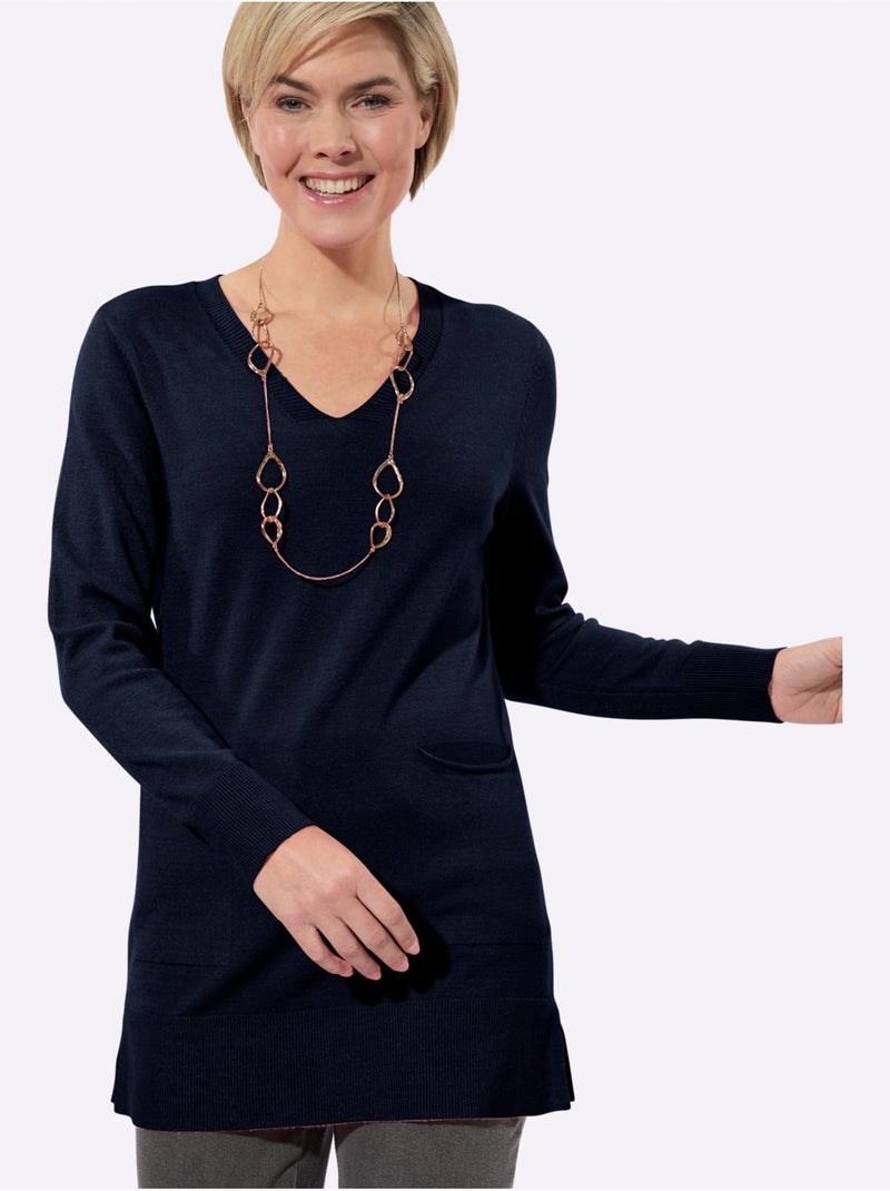 Pull Long 50% Viscose - Taille Standard - Witt Bleu marine - Kiabi