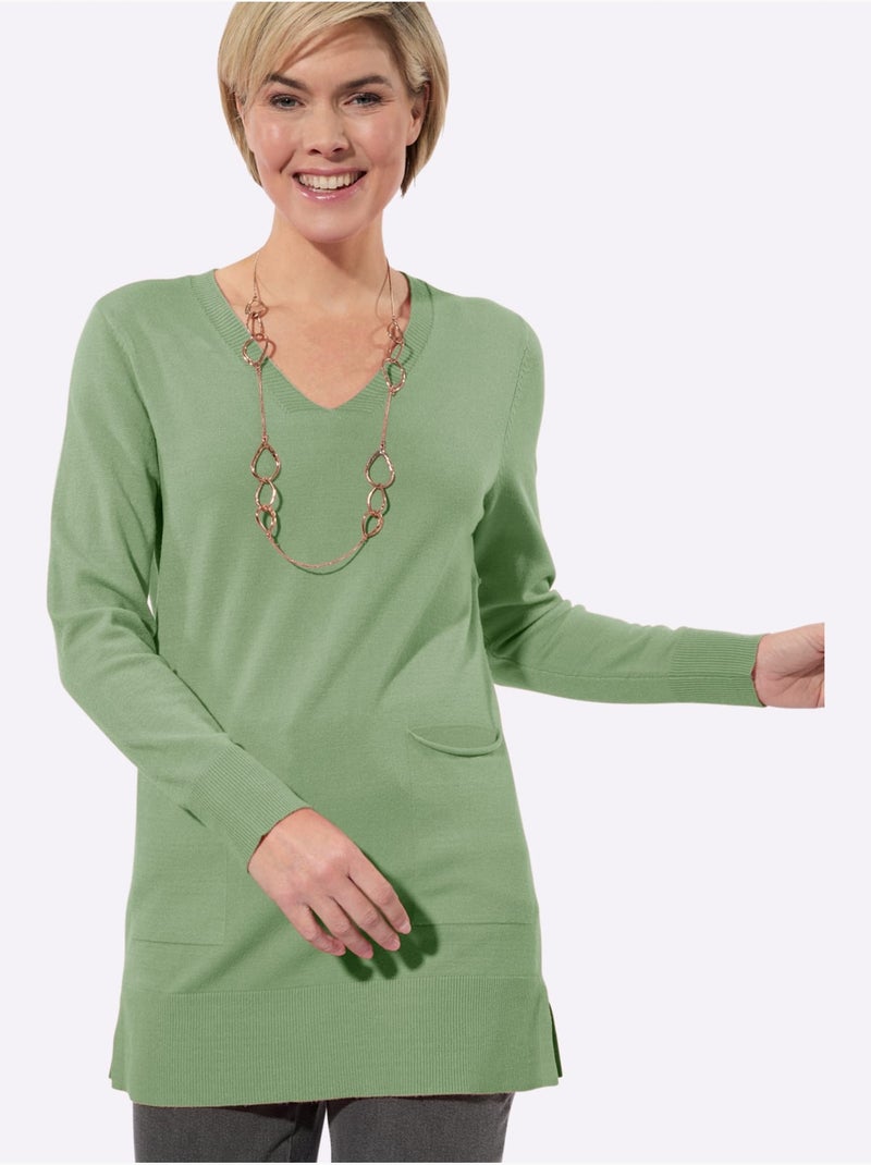 Pull Long 50% Viscose - Taille Standard - Witt Vert eucalyptus - Kiabi