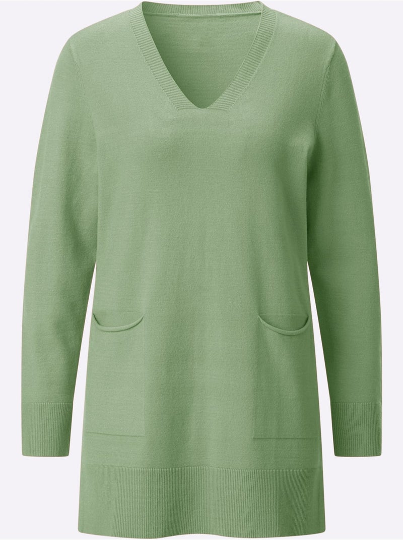 Pull Long 50% Viscose - Taille Standard - Witt Vert eucalyptus - Kiabi
