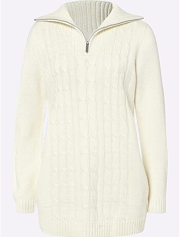 Pull long à col camionneur avec ourlet côtelé et coupe décontractée - taille standard - moda vilona