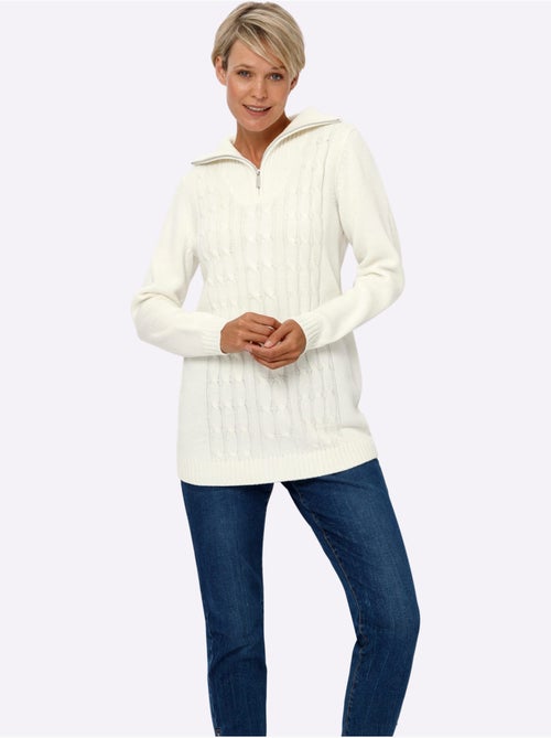 Pull long à col camionneur avec ourlet côtelé et coupe décontractée - taille standard - moda vilona - Kiabi Pull long à col camionneur avec ourlet côtelé et coupe décontractée - taille standard - moda vilona - Kiabi