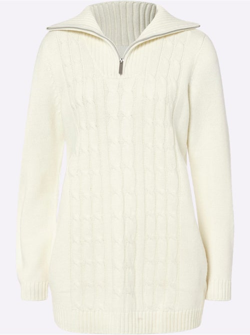 Pull long à col camionneur avec ourlet côtelé et coupe décontractée - taille standard - moda vilona - Kiabi Pull long à col camionneur avec ourlet côtelé et coupe décontractée - taille standard - moda vilona - Kiabi