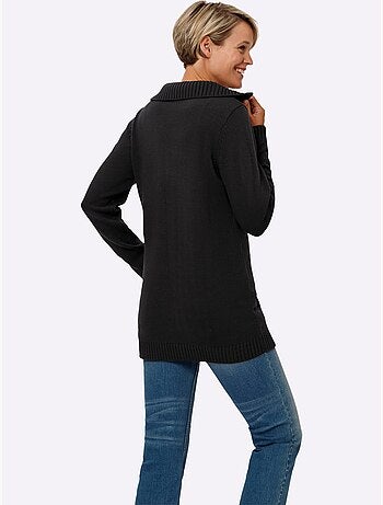 Pull long à col camionneur avec ourlet côtelé et coupe décontractée - taille standard - moda vilona