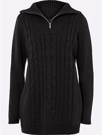 Pull long à col camionneur avec ourlet côtelé et coupe décontractée - taille standard - moda vilona