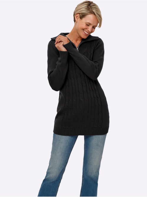 Pull long à col camionneur avec ourlet côtelé et coupe décontractée - taille standard - moda vilona - Kiabi Pull long à col camionneur avec ourlet côtelé et coupe décontractée - taille standard - moda vilona - Kiabi