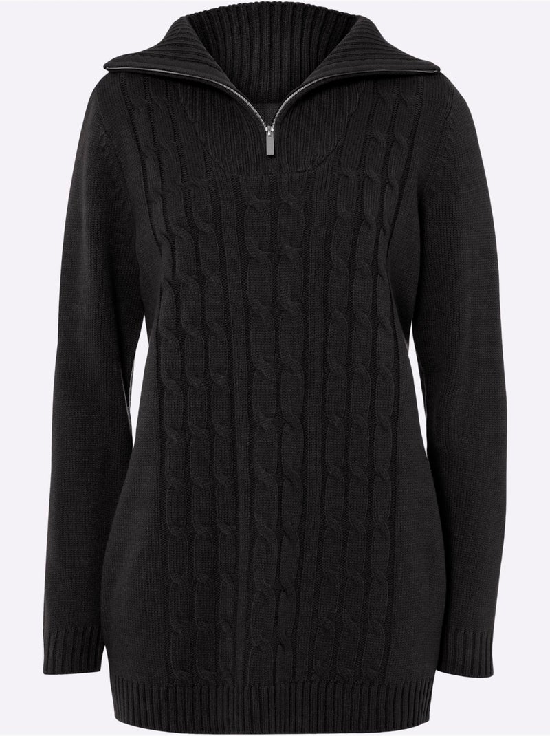 Pull long à col camionneur avec ourlet côtelé et coupe décontractée - taille standard - moda vilona Noir - Kiabi