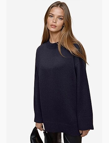 Pull long à col ras du cou en tricot épais hiccup
