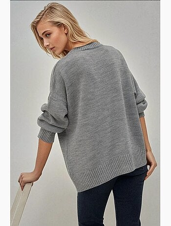 Pull long à col ras du cou en tricot épais hiccup