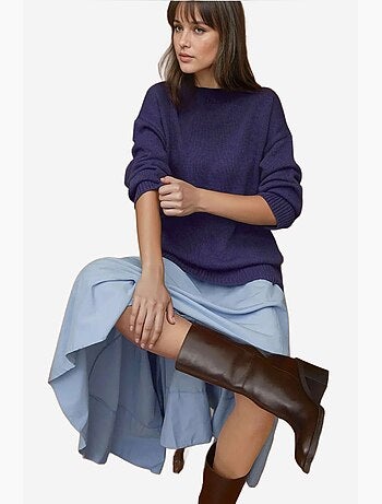 Pull long à col ras du cou en tricot épais hiccup