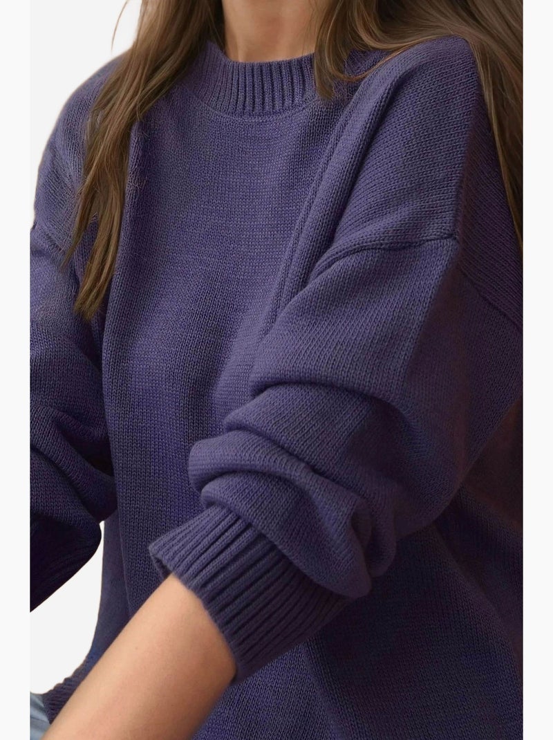 Pull long à col ras du cou en tricot épais hiccup Indigo - Kiabi