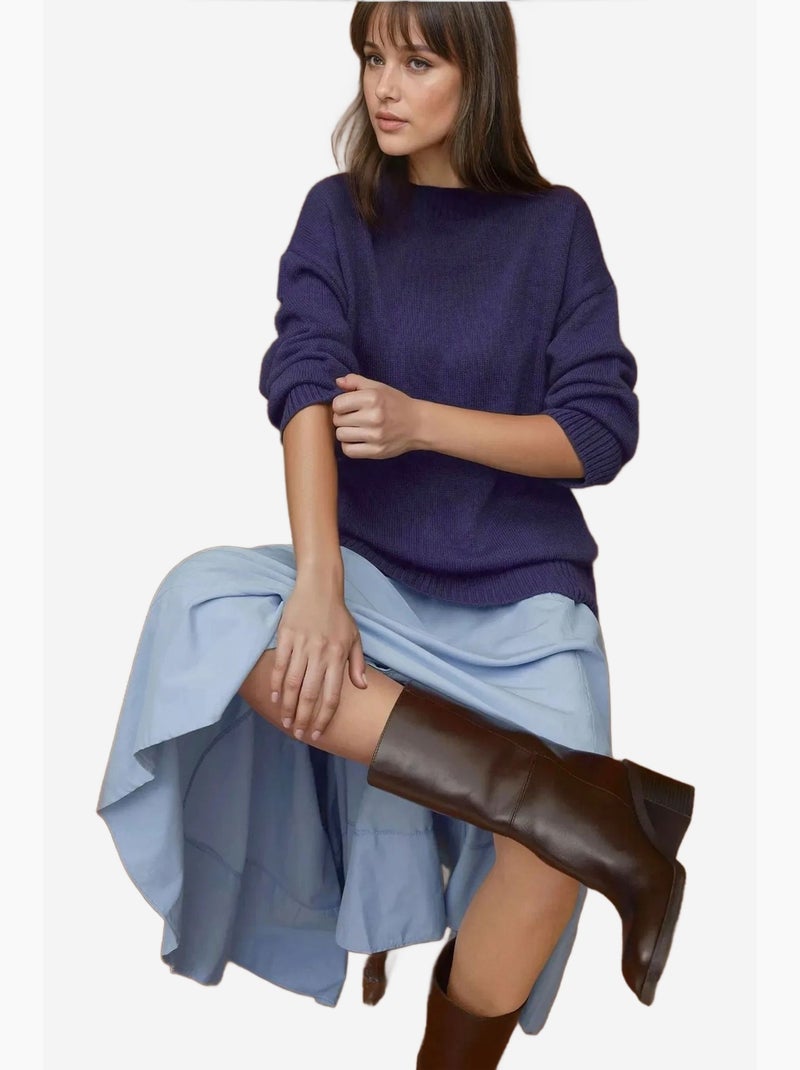 Pull long à col ras du cou en tricot épais hiccup Indigo - Kiabi