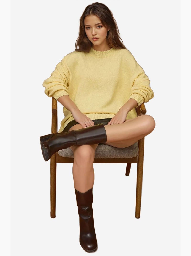 Pull long à col ras du cou en tricot épais hiccup Jaune citron - Kiabi
