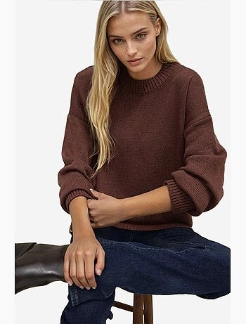 Pull long à col ras du cou en tricot épais hiccup