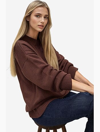 Pull long à col ras du cou en tricot épais hiccup