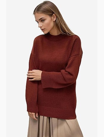 Pull long à col ras du cou en tricot épais hiccup