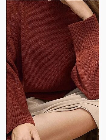 Pull long à col ras du cou en tricot épais hiccup