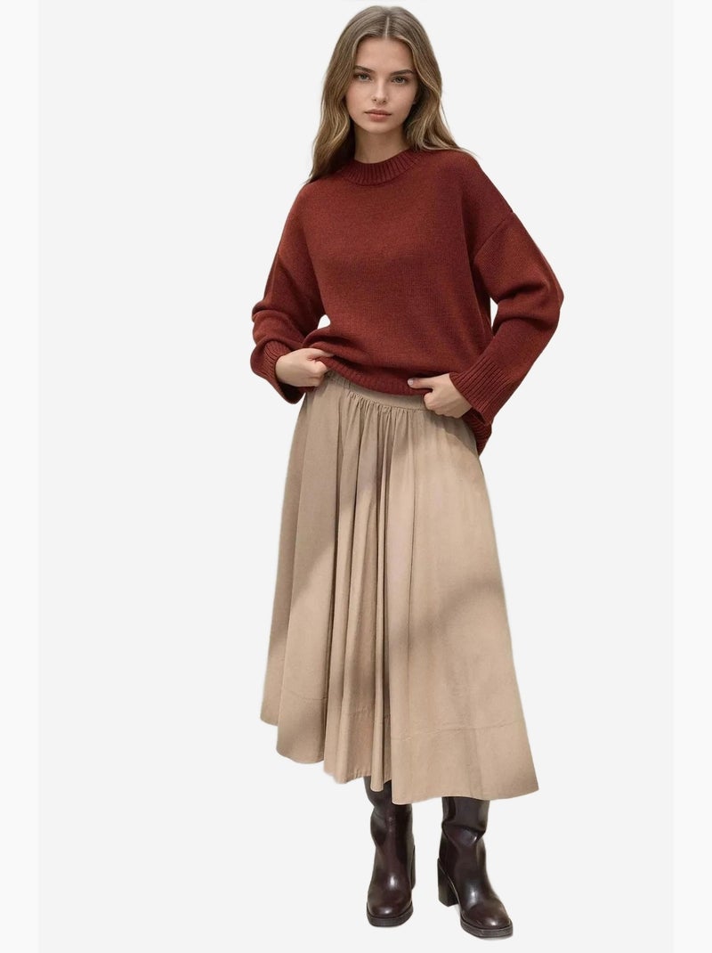 Pull long à col ras du cou en tricot épais hiccup Marron foncé - Kiabi