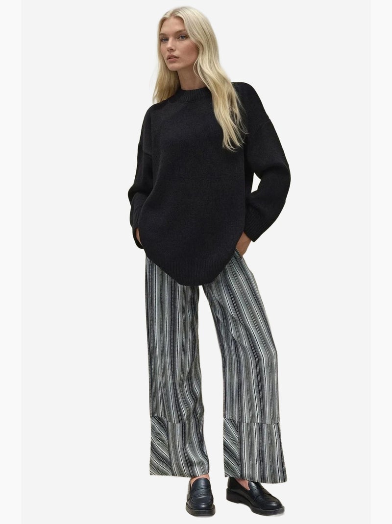 Pull long à col ras du cou en tricot épais hiccup Noir - Kiabi