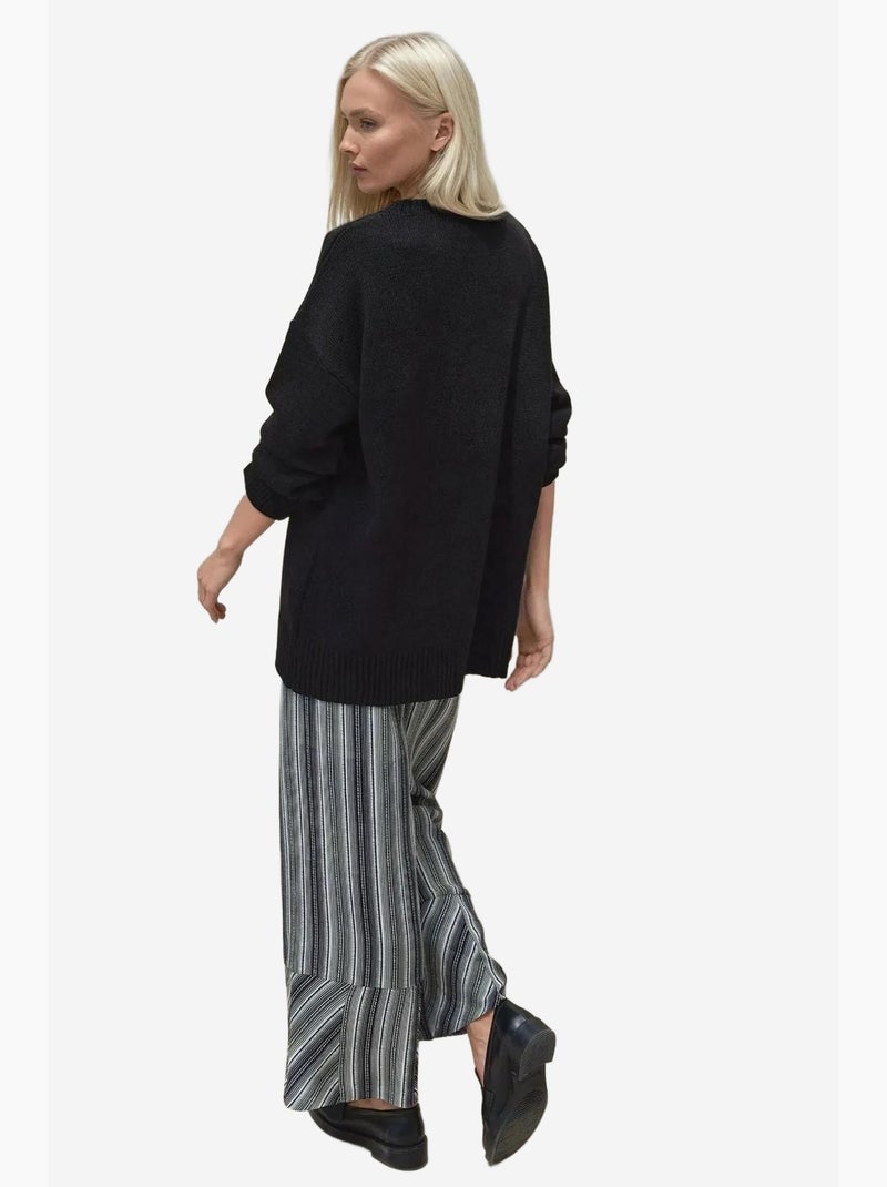 Pull long à col ras du cou en tricot épais hiccup Noir - Kiabi