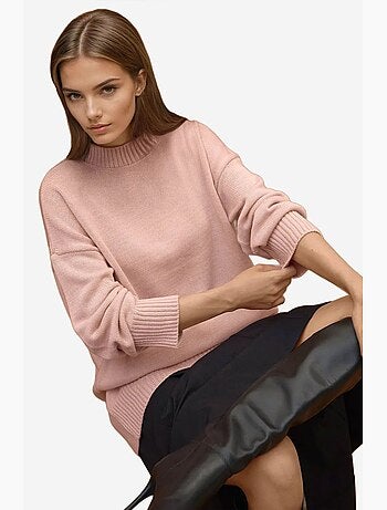 Pull long à col ras du cou en tricot épais hiccup