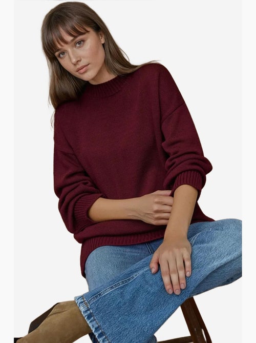 Pull long à col ras du cou en tricot épais hiccup - Kiabi