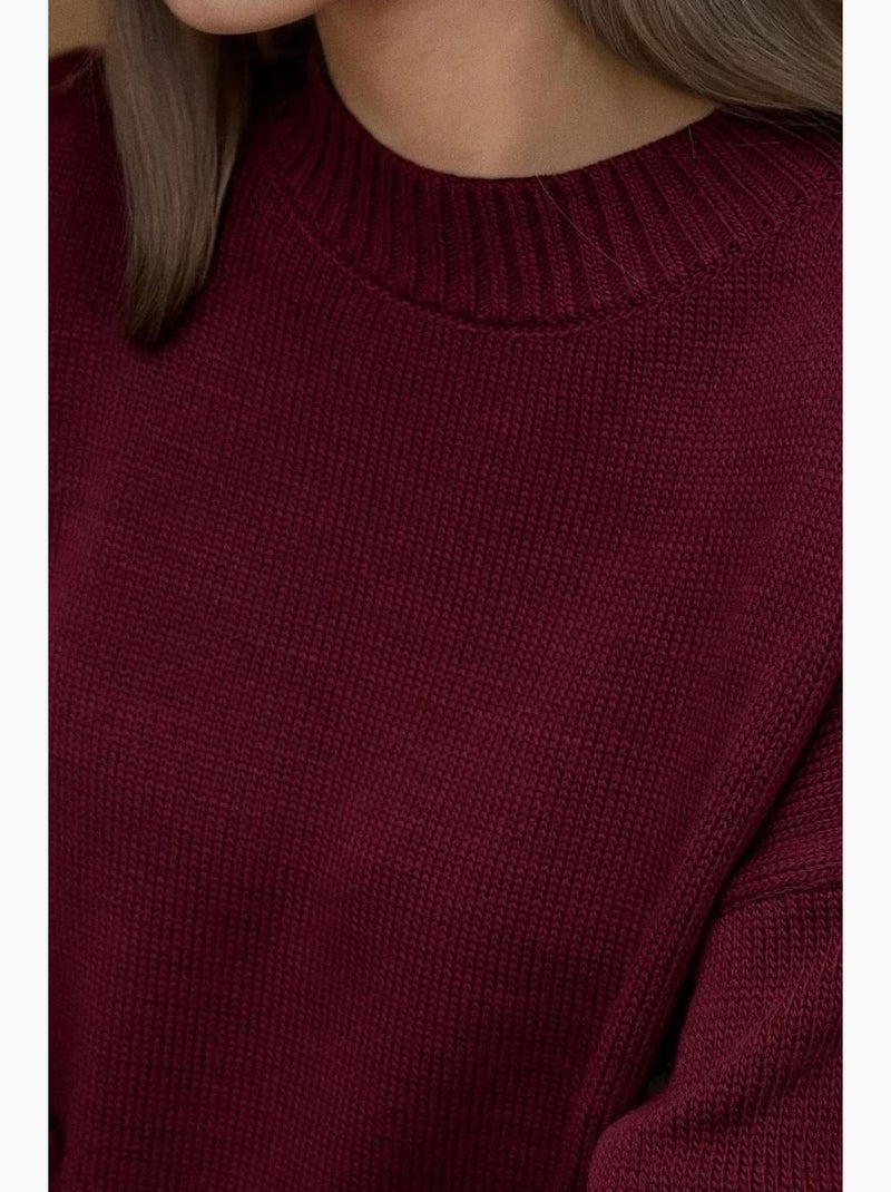 Pull long à col ras du cou en tricot épais hiccup Rouge bordeaux - Kiabi