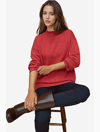Pull long à col ras du cou en tricot épais hiccup