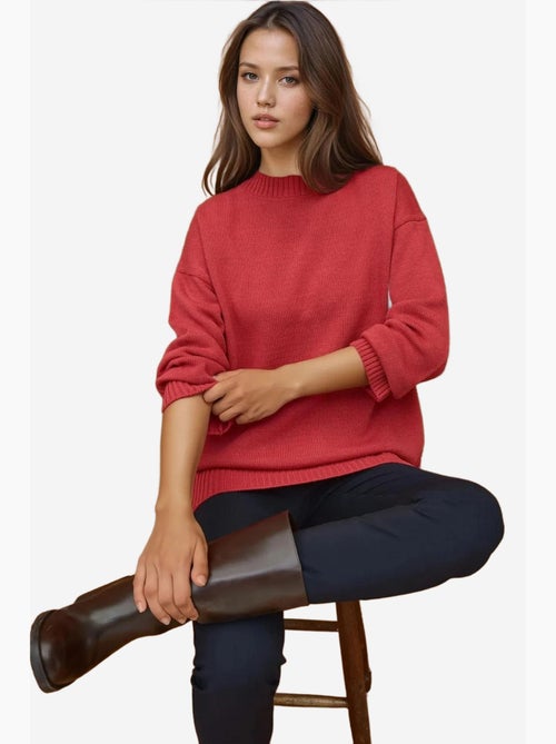 Pull long à col ras du cou en tricot épais hiccup - Kiabi