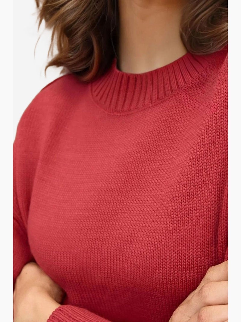 Pull long à col ras du cou en tricot épais hiccup Rouge foncé - Kiabi