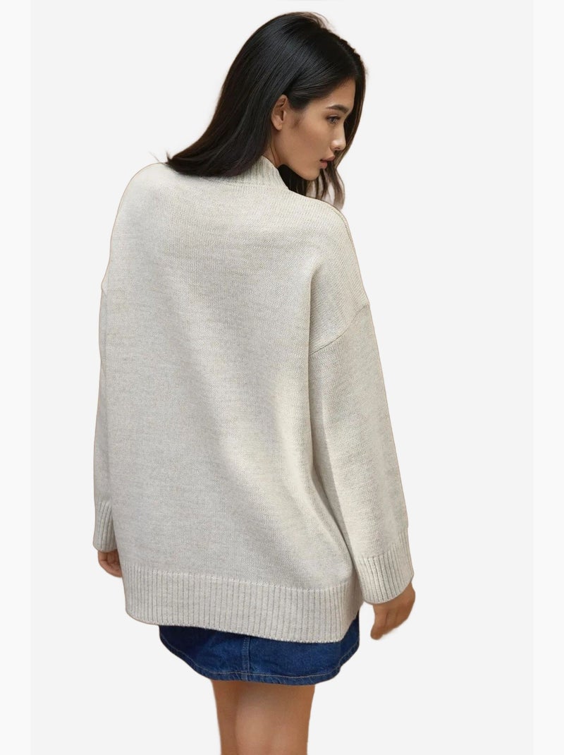 Pull long à col ras du cou en tricot épais hiccup Sable - Kiabi