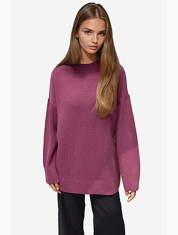 Pull long à col ras du cou en tricot épais hiccup