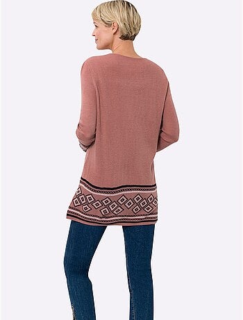 Pull long à col rond avec manches longues et motifs jacquard - taille standard - moda vilona