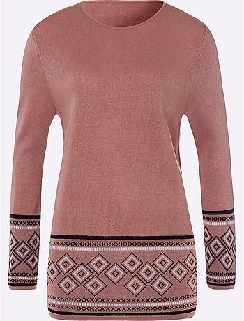 Pull long à col rond avec manches longues et motifs jacquard - taille standard - moda vilona