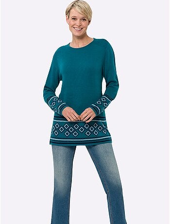 Pull long à col rond avec manches longues et motifs jacquard - taille standard - moda vilona