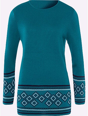 Pull long à col rond avec manches longues et motifs jacquard - taille standard - moda vilona
