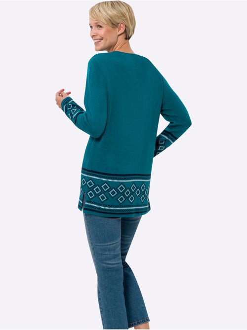 Pull long à col rond avec motifs jacquard et finitions soignées - taille standard - moda vilona - Kiabi