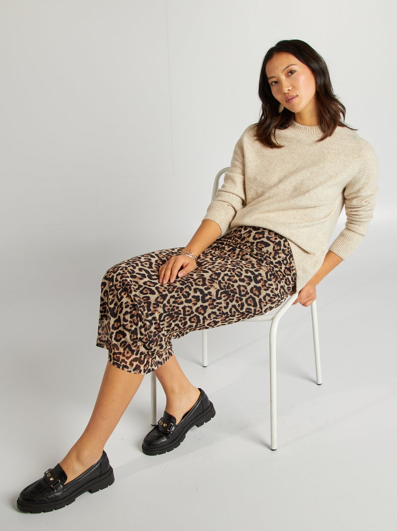 Pull long à col rond Beige - Kiabi