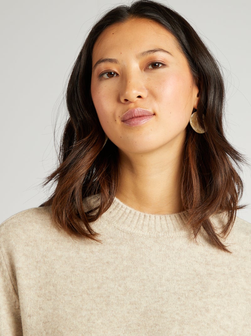 Pull long à col rond Beige - Kiabi