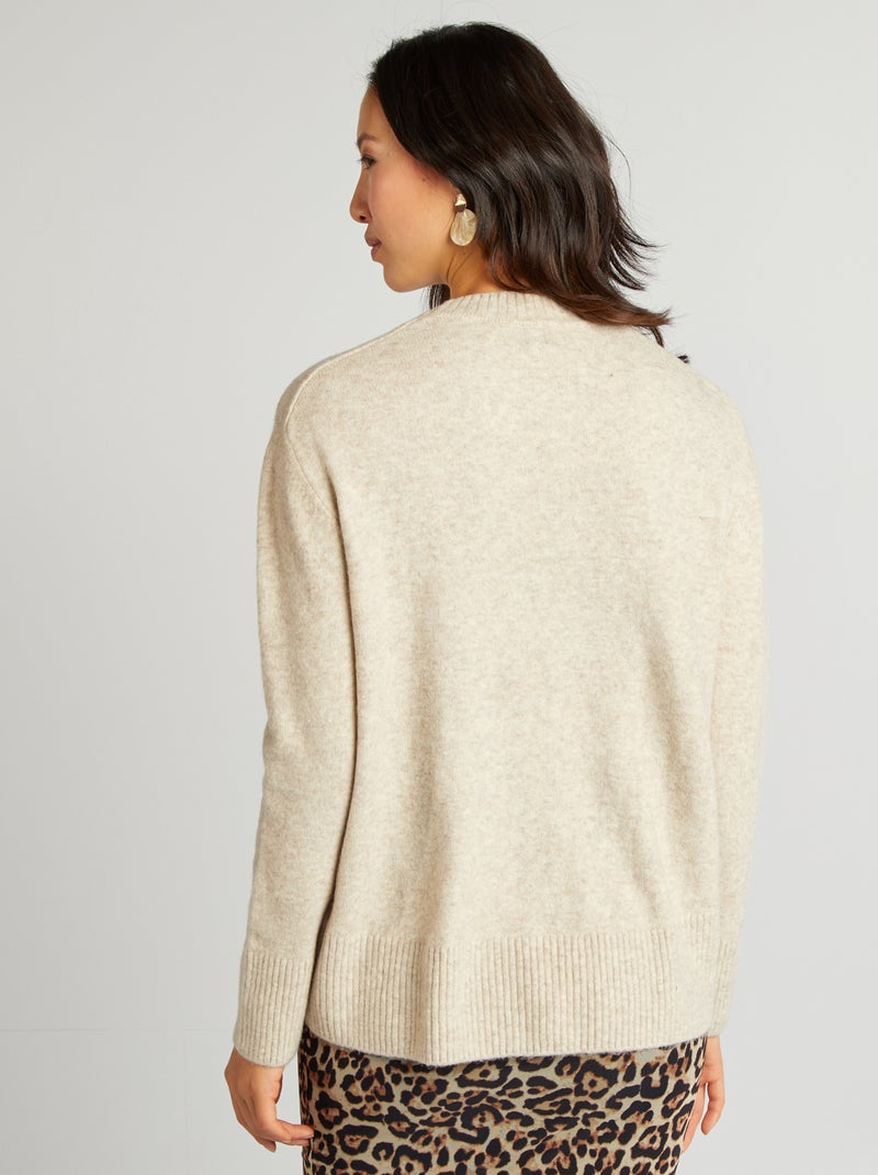 Pull long à col rond Beige - Kiabi