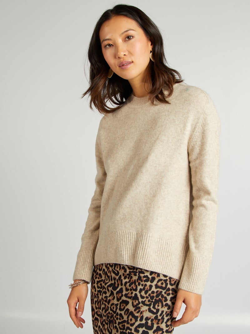 Pull long à col rond Beige - Kiabi
